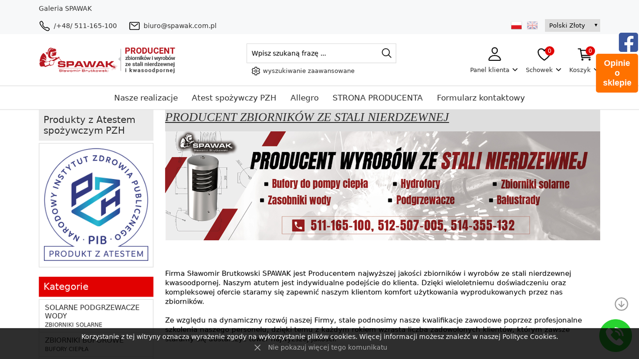 Zrzut strony Spawak - producent wyrobów ze stali nierdzewnej