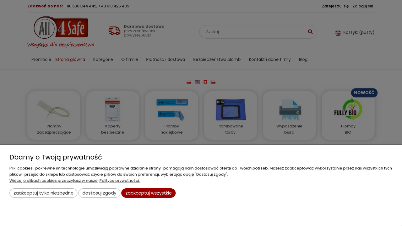 Zrzut strony Plomby i koperty zabezpieczające | Sklep internetowy All4Safe